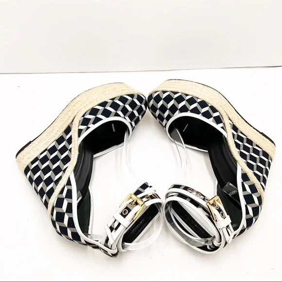 {Pierre Hardy} Canvas & Leather Cubed Print Espadrille Wedges - Picture 12 of 16
